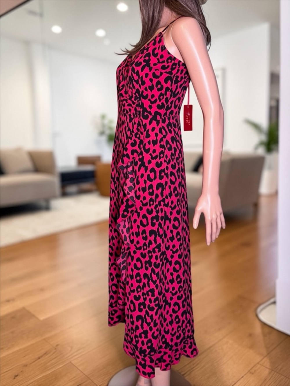 Jennifer Lopez Maxi Dress XS Berry Leopard Ruffle Slip NWT - Picture 4 of 8